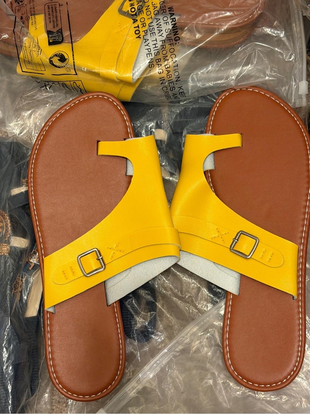 Yellow Women's Leather Slide Sandals